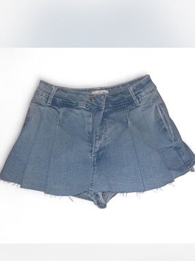 Denim Pleated Skirt-Skort